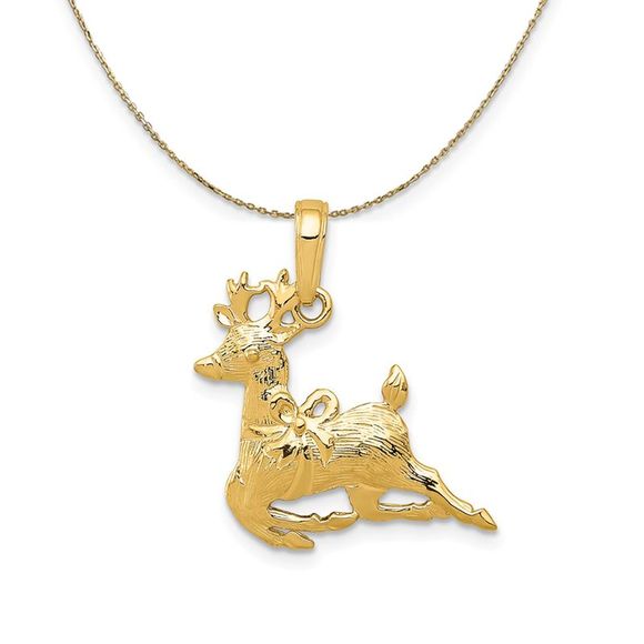 14k Yellow Gold Reindeer Necklace - 20 Inch